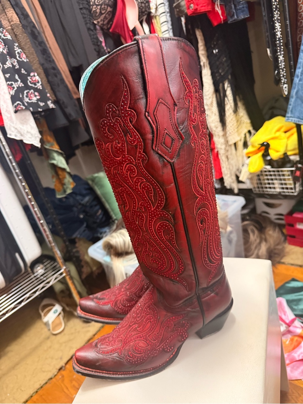 Corral Red Crystal Leather Cowboy Boots - Picture 2 of 3